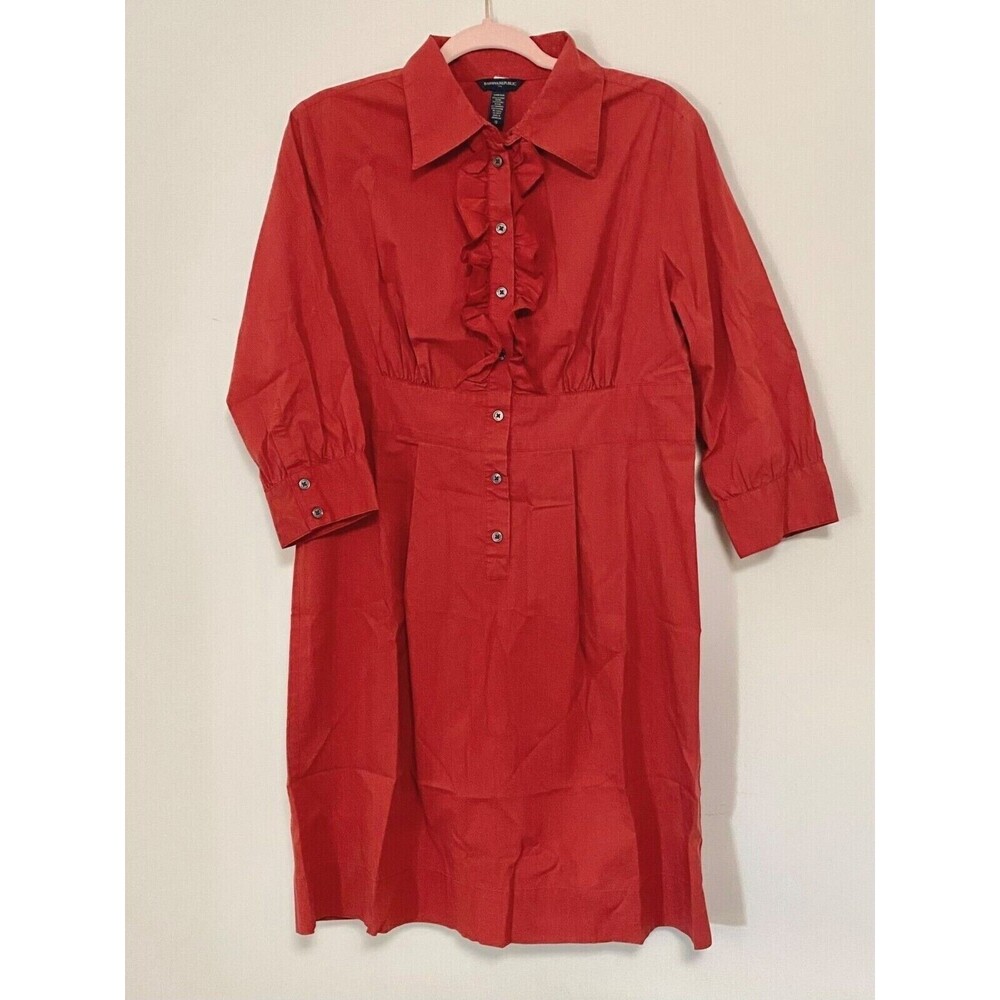 Banana Republic Shirt Dress Button Ruffle Front 3/4 Sleeve Size 12 Vintage Y2K - Picture 6 of 11